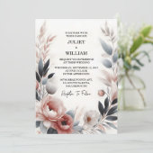 Dag Zijde Roze Boho Peony Tuin Stoffig Roos Bruilo Kaart (Staand voorkant)