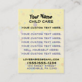 Dag zorg. Kinderopvang. Babyzittend. Proefkaart Visitekaartje (Achterkant)
