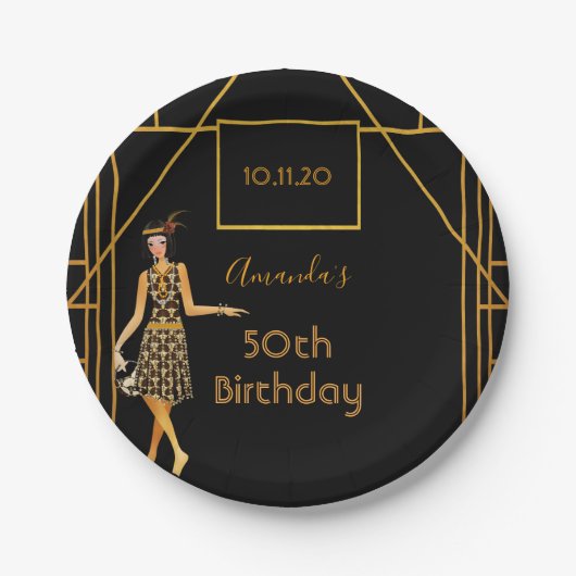 Dag zwart goud 1920 in kunstdecostijl papieren bordje (Voorkant)