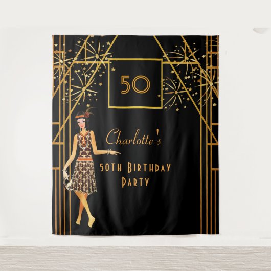 Dag zwart goud 1920 in kunstdecostijl wandkleed (Voorkant)