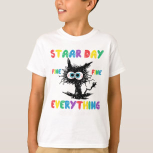 Dag Zwart Kat Leraar Student Kinder Staar Testen D T-shirt
