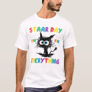 Dag Zwart Kat Leraar Student Kinder Staar Testen D T-shirt