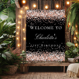 Dag zwart roos goudglitter welkom poster