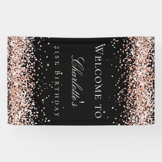 Dag zwart roos goudglitter welkom spandoek (Horizontaal)