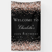 Dag zwart roos goudglitter welkom spandoek (Verticaal)