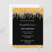 Dag zwarte goudglitter zilveren glazen uitnodiging (Voorkant / Achterkant)