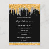 Dag zwarte goudglitter zilveren glazen uitnodiging (Voorkant)