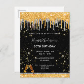 Dag zwarte goudglitter zilveren glazen uitnodiging (Voorkant / Achterkant)