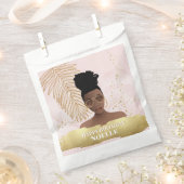 Dag, Zwarte Vrouw, Gold Tropisch Blad, Roze Bedankzakje (Geknipt)