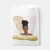 Dag, Zwarte Vrouw, Gold Tropisch Blad, Roze Bedankzakje (Voorkant)