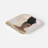 Dag, Zwarte Vrouw, Gold Tropisch Blad, Roze Papieren Bordje (Gebogen)