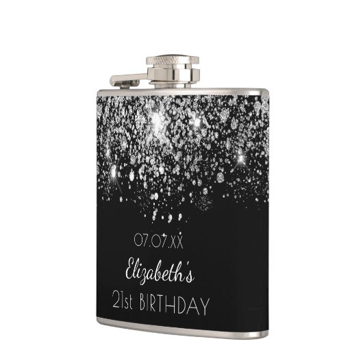 Dag zwarte zilverglitter heupfles (Links)