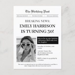 Dagblad 30ste verjaardag Uitnodiging Briefkaart