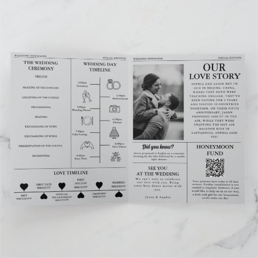 Dagblad Tijdlijn & Programma huwelijksuitnodiging (Binnen)