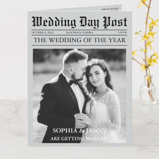 Dagblad Tijdlijn & Programma huwelijksuitnodiging (Gele Bloem)