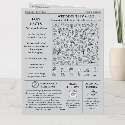 Dagblad Tijdlijn & Programma huwelijksuitnodiging (Achterkant)