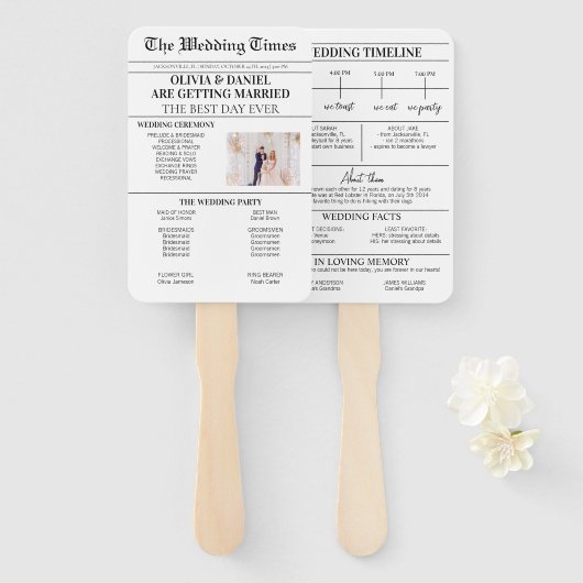Dagblad Trouwdag Programma Trouwtijd Tijdlijn Handwaaier (Voorkant en achterkant)