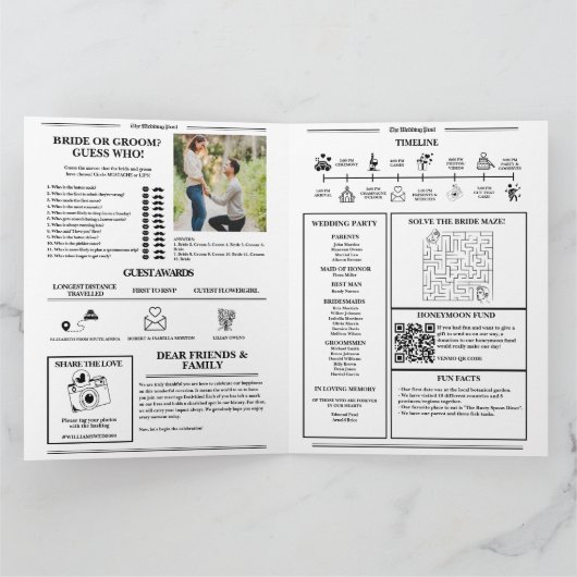 Dagblad Trouwprogramma Moderne Trouwtijdlijn Kaart (Binnen)