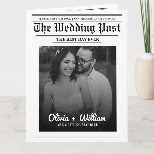 Dagblad Trouwprogramma Moderne Trouwtijdlijn Kaart (Voorkant)