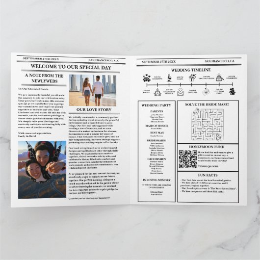 Dagblad Trouwprogramma Moderne Trouwtijdlijn Kaart (Binnen)