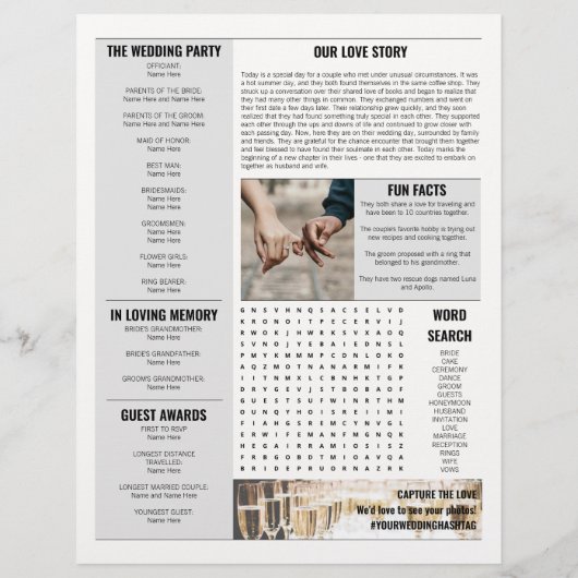 Dagblad Trouwprogramma Tijdlijn Info Reisschema Flyer (Achterkant)