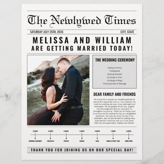 Dagblad Trouwprogramma Word Zoeken Tijdlijn Flyer (Voorkant)