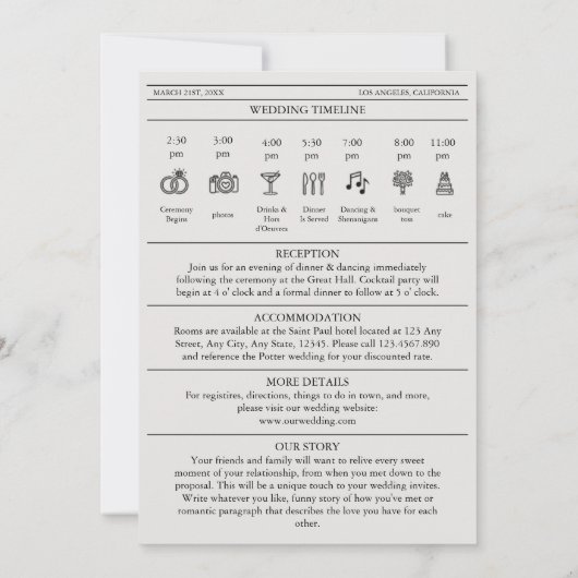 Dagblad Uitnodiging bruiloft Foto Tijdlijn (Achterkant)