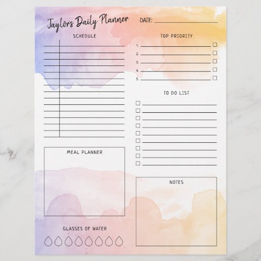 Dagblad Waterverf Ombre Daily Planner Briefhoofd (Voorkant)