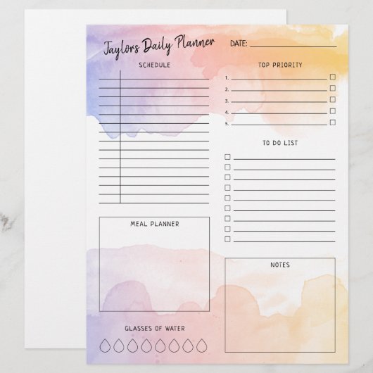 Dagblad Waterverf Ombre Daily Planner Briefhoofd (Voorkant / Achterkant)
