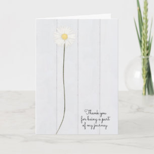dagbloem op wit hout voor dank aan vriend kaart