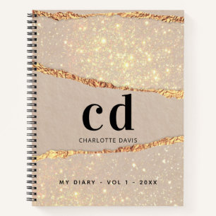 Dagboek beige gouden agaat marmer monogram notitieboek