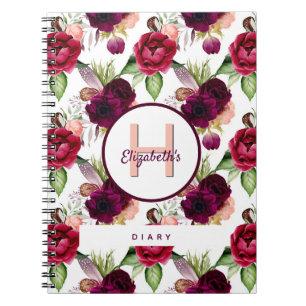 Dagboek bloemen bordeaux monogram notitieboek
