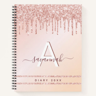 Dagboek roos goud roze monogram notitieboek