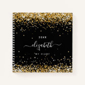 Dagboek zwart goud confetti naam script notitieboek (Voorkant)