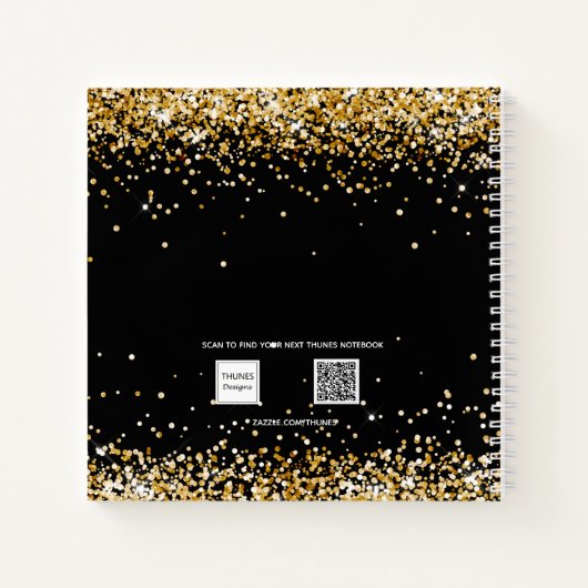 Dagboek zwart goud confetti naam script notitieboek (Achterkant)