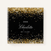 Dagboek zwart goud confetti naam script notitieboek (Voorkant)