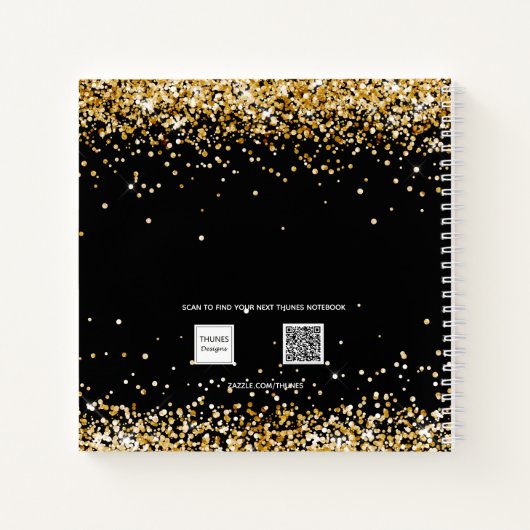 Dagboek zwart goud confetti naam script notitieboek (Achterkant)