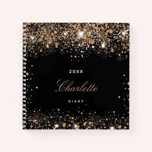 Dagboek zwarte goud glinster naam script notitieboek (Voorkant)
