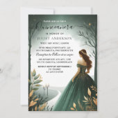 Dagbomen Gouden Munt Glam Emerald Green Quinceaner Kaart (Voorkant)