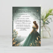Dagbomen Gouden Munt Glam Emerald Green Quinceaner Kaart (Staand voorkant)