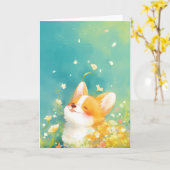 Dagdromende Corgi Omgeven Door Bloemen Kaart (Gele Bloem)