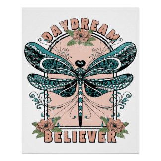Dagdroom - Kute Dragonfly - Floral Perfect Poster