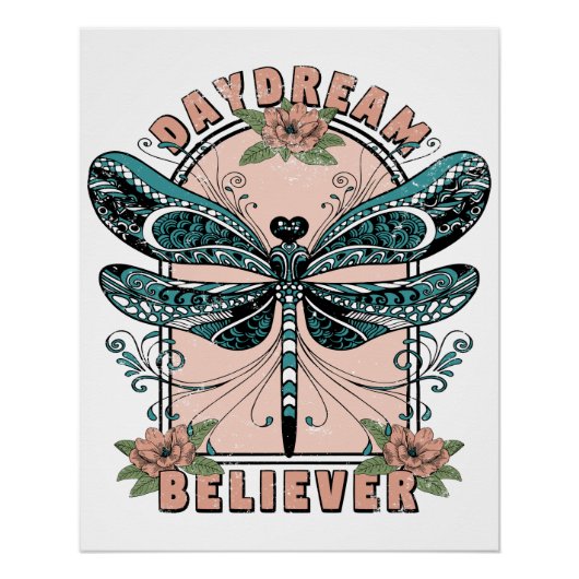 Dagdroom - Kute Dragonfly -  Floral Perfect Poster (Voorkant)
