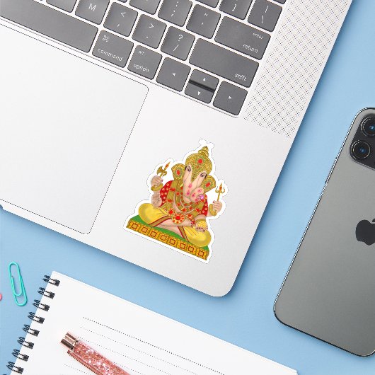 Dagduseth Ganesha Sticker (Laptop met iPhone)