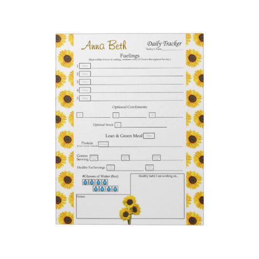 Dagelijks 6-maaltijdjournaal met speciale zonneblo notitieblok (Linkerzijde)