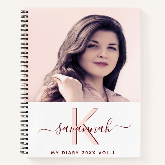 Dagelijks aangepast roos gouden witte monogram notitieboek (Voorkant)