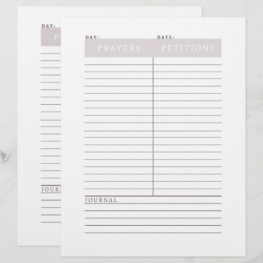 Dagelijks blad voor gebeden (Voorkant / Achterkant)