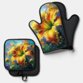 Dagelijks Bloemen Impressionistisch Schilderij Gee Ovenwant & Pannenlap Set (Voorkant / Achterkant)