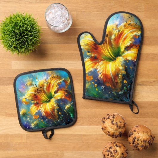 Dagelijks Bloemen Impressionistisch Schilderij Gee Ovenwant & Pannenlap Set (Top down)