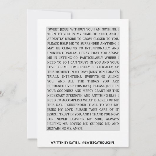 Dagelijks gebed van overgave kaart (Achterkant)